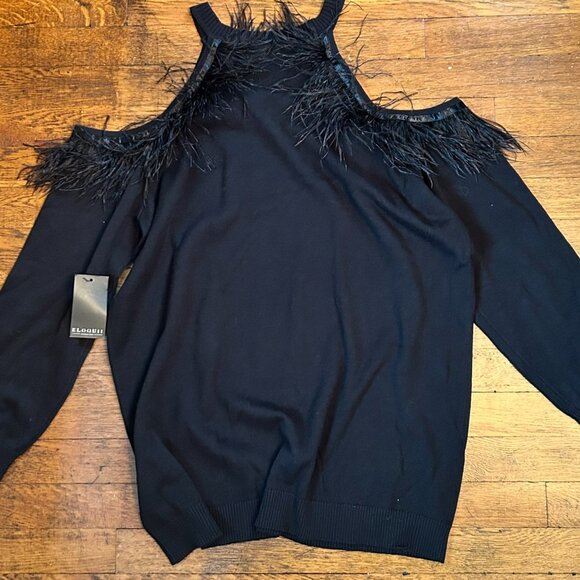 Eloquii Cold Shoulder Sweater with Feather Trim (NWT) - Picture 3 of 8